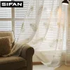Curtains New White/Blue Feather Embroidered Voile Curtains for Living Room the Bedroom Sheer Curtains Tulle Window Curtains Fabric Drapes