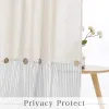 Curtains RYB HOME Linen Button Shower Curtain Cotton Woven Fabric Pleated Grey Stripe on Waterproof Country Style Curtins for Bathroom