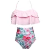 Damen-Badebekleidung, sexy Frauen-Druck, Schößchen, hängender Hals-BH, Strand-Bikini-Set, Badeanzug, hoher Badeanzug, Oberteil, 18 W, Damen-Badeanzüge, zwei