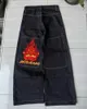 Mäns jeans y2k hip hop baggy jnco högkvalitativ broderad tribal gotisk streetwear harajuku svarta byxor midja bred benbyxor