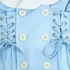 Girl Dresses Kids For Girls 1 tot 5 jaar 2024 Zomer Puffy Sleeve Bandage Drawage Blue Dress Children Kleding Blazer