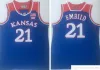 Zszyty NCAA Kansas Jayhawks College Basketball Jerseys Joel 21 Embiid Vintage Paul 34 Pierce Jersey Blue Shirts S-2xl