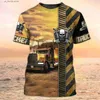 T-shirts voor heren Nieuwe Trucker Shirt Heren T-shirt 3D Truck Print Uniform Korte Slve Tops 2024 Harajuku Kleding Zomer O Hals Oversized Trui Y240314