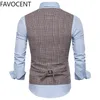 Mens Suit Vest Fashion Slim Fit Thin Plaid Men Waistcoat Tops Business Man England Style Man Leisure Suits 240312