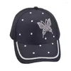 Ball Caps Adjustable Women Studded Butterfly Fashion Bling Rhinestone Baseball Hat White Black Pink