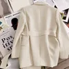 Business Chic Blazer Women Jacket Female Clothing Autumn Winter Medium Length Long Sleeved Overcoat Solid Ladies Tops Lace Up 240229