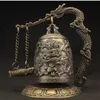 Superb Vintage Decorated Handwork Copper Carved Dragon Wonderful Bell Statue171m