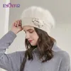 Ciesz się kaszmirowy beretowy kapelusz Kobiet królików dzianinowe czapki zimowe czapki lady średnie czapki moda bownot kulka gorro ciepło 240229