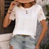 Blusas femininas casuais de malha manga curta rendas topos t o pescoço camisas soltas para mulheres verão boho praia blusa branca senhoras