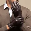 Autumn Men Business Sheepskin Leather Gloves Winter Full Finger Touch Screen Black Gloves Riding Motorcykelhandskar NR196 211224276K