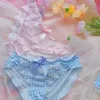 Bh-sets Japanse bh en panty set tienermeisjes zonder stalen ring lingerie sexy geruite kant zoete katoenen cup ondergoed vrouwelijk