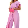 Stylish and Comfortable Women's Medium Thickness Solid Color Loose Off-shoulder Jumpsuit with Wide Legs
