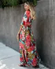 Plus Size Womens Summer Loose Kimono Maxi Dress Wrap V Neck 34 Sleeve Floral Print Slit Long Dresses 240312