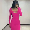 Women's Winter New Fashion and Sexy Hollow Fit Solid Color Long Sleeved Dress for Women