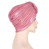 Ethnische Kleidung Frauen Muslim Turban Plissee Glitzer Glänzende Motorhaube Chemo Cap Kopfbedeckung Hijab Haarausfall Hut Abdeckung Afrikanisches Kopftuch Wrap