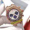 37mm Quartz Chronograph Womens Watch 26236 Rose Gold Case White Dial Purple Subdial Rainbow Diamond Bezel White Rubber Strap Watch229S