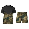 Mens Casual 2st Set Camouflage Army Green Short Sleeve T-Shirt Masculina Loose Tactical Tees Shorts Pants Tracksuit Set S-6xl 240306