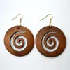 Boucles d'oreilles pendantes en bois tourbillon creux cercle rond goutte mode femmes bijoux Vintage bois boucles d'oreilles dame filles