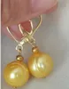 Stud Earrings 11-12mm Real Natural South Sea Gold Pearl 14K YELLOW