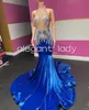 König Blau Sparkly Meerjungfrau Prom Formale Kleider für Frauen Luxus Diamant Kristall Samt Schwarz Mädchen Abendkleid vestidos largos