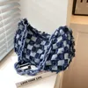 Sac messager femme Ins Japon et Corée du Sud Mode Denim Toile Sac Damier Chaîne Portable Un Sac À Bandoulière Mode 240315