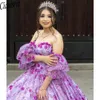 Fioletowa koronkowa suknia balowa sukienki Quinceanera 2024 Kryształowe aplikacje Słodka 16 sukienki koronkowe Urodziny suknie Vestidos de 15 anos