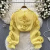 Women's Blouses Chic Elegant Three-dimensional Floral Long Sleeve Sheer Top Vintage Korean Fairy Crop Autumn Women Clothing