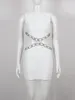 Casual Dresses Ailigou 2024 Women's Sexy Round Neck Hollow Diamond White Sleeveless Backless Mini Tight Dress Celebrity Party Club