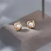 S925 Aiguille en argent Corée Boucles d'oreilles en perles géométriques avec diamants Boucles d'oreilles en spirale Sens supérieur du tempérament La nouvelle fille