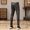 Jeans pour hommes Mode Streetwear Hommes Rétro Noir Gris Stretch Skinny Fit Ripped Broderie Designer Hip Hop Denim Pantalon Hombre