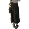 Skirts Women's 2024 Spring Midi Skirt Elastic Highs Waist A Line Flared Pleated Long Casual Loose Swing Flowy Gifts 066C