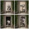 Gordijnen grijze bamboe bladeren inkt schilderij deur gordijn eetkamer deur gordijn draperen keuken ingang hangende halfgordijn kamer decor