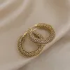14k Yellow Gold Geometric Mesh Earrings For Women Girls New Trend Hoop Ear Jewelry Gift