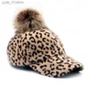 Ball Caps YAUU gloednieuwe baseball cs 2018 winter c voor vrouwen Faux Fur pompom bal Luipaard c kinderen Casual snback hoed c L240314