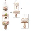 Cestas multi camada pendurado cesta macrame recipiente de armazenamento de frutas organizador corda de algodão pendurado planta pote para casa cozinha jardim decoração