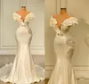 2022 Elegante Satijn Zeemeermin Avondjurken Off-shoulder Ruches Vloerlengte Bloemen Kralen Parels Lange Pary Gelegenheid Gala Gow5813081