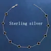 Sterling Silver Mini 1,0 cm Four Leaf Clover Halsband 10 Blommor Halsband Designer för kvinna inlagd med naturliga ädelstenar och skal Premiumgåva 040