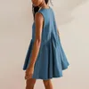 Casual jurken A-lijn mini-jurk Zomer Stijlvolle V-hals met geplooid ontwerp Grote zoom voor dames Effen kleur