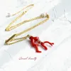 Pendants Ocean Series Copper Gold-plated Red Resin Sweater Chain Earrings Set Women's Elegant Atmosphere Long Necklace