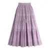 Skirts Crochet Hollow Out Lace Midi Long Skirt Women 2024 Summer Korean Elegant Solid Belt High Waist Mid-length Female P425