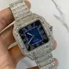 아이스 아웃 보석 스테인리스 스틸 파스 다운 다이아몬드 블루 페이스 VVS Moissanite Watch