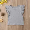 T-Shirts Toddler Bebek Bebek Kız Tshirt Çocuklar Küçük Kızlar T-Shirt Katı Pamuk Baskı Tişört Kısa Kollu Omuz Tees 1-6T LDD240314