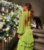 Сексуальные длинные светло-зеленые шифоновые платья для выпускного вечера с оборками А-силуэта с v-образным вырезом Vestidos de noche Плиссированные вечерние платья длиной до пола для женщин