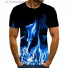 Men's T-Shirts Fashion Mens T-shirt 3D Printing Flame Pattern Leisure Tops Summer Quick Dry Crew Neck Loose Short Slve Breathable Pullover Y240321