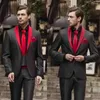 Herrenanzüge Schwarzer Herren-Hochzeits-Smoking Slim Fit Roter Schal-Revers-Bräutigam-Hosen 2-teiliger formeller Herren-Business-Blazer