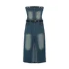 Basis Casual jurken Strapless sexy denim jurk vrouwen uit de schouder slank split Lang Koreaanse streetwear retro bodycon 230710