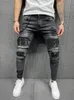 Noodgeruite patchgaten streetwear gescheurde skinny jeans heren biker slanke elastische denim cargobroek Y2K Pantalones Hombre joggers 240311