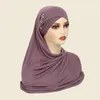 Etniska kläder en bit amira kvinnor muslimska diamanter långa sjal wrap omedelbar hijab bomullskors halsduk fast färg rem huvudduken turban