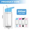 300ml Double-walled Plastic Water Cup with Handle Lid Summer Drinkware Mason Jar Juice Cup with Straw Z11