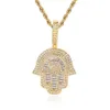 Hip Hop Copper Inlaid Zircon Small Palm Pendant with Genuine Gold Electroplated Trendsetter Fatima's Hand Hiphop Necklace